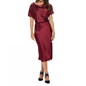 NEW RENEEC. satin midi dress with slit in burgundy